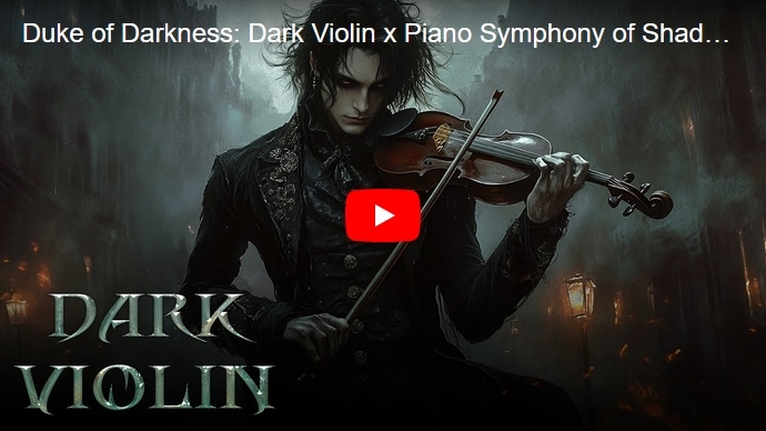 YouTube video of AI-generated goth boys playing sad violin and piano at Demon Violin YouTube channel